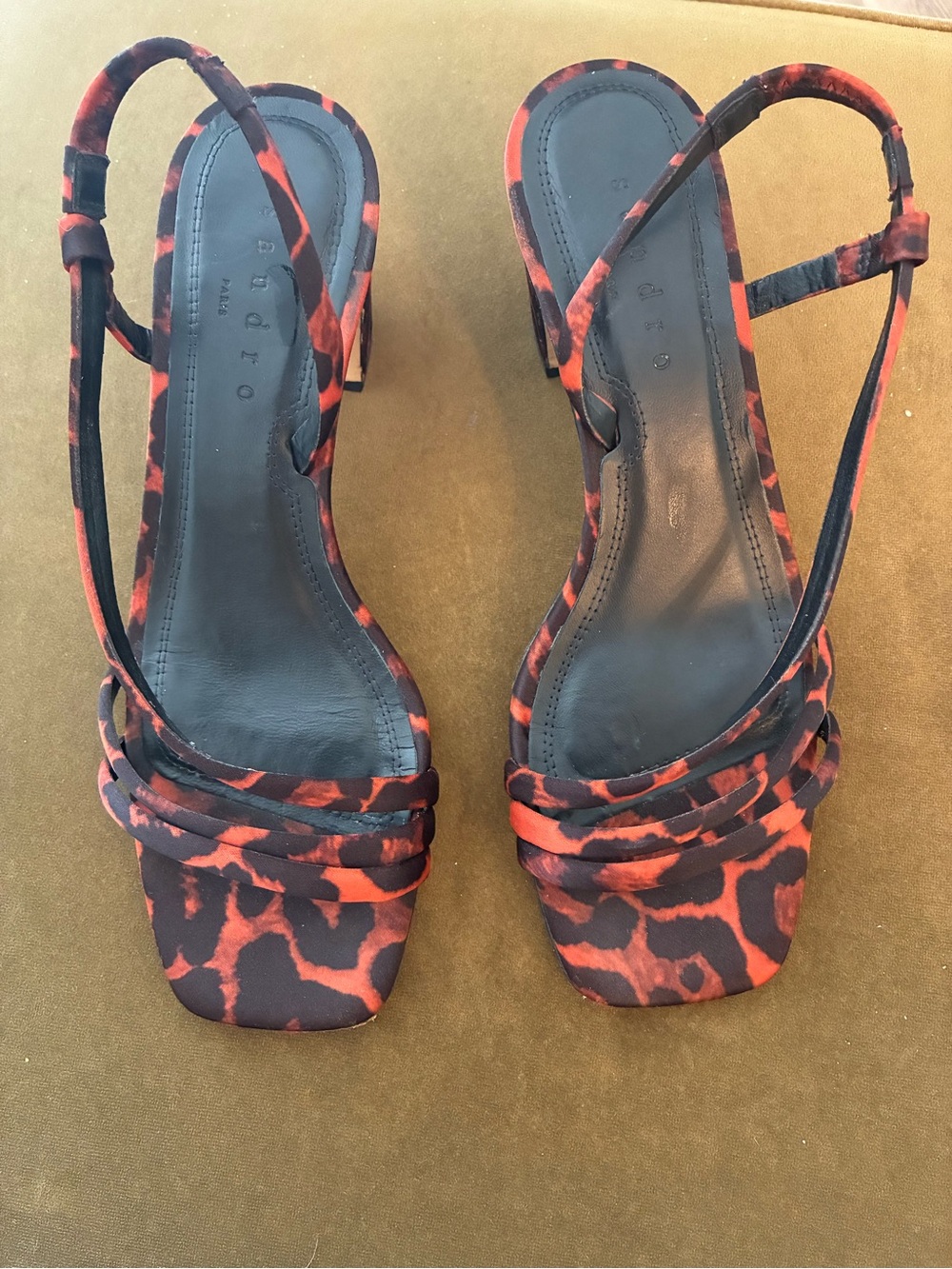 Sandro Red Leopard Print Slingback Heeled Sandals